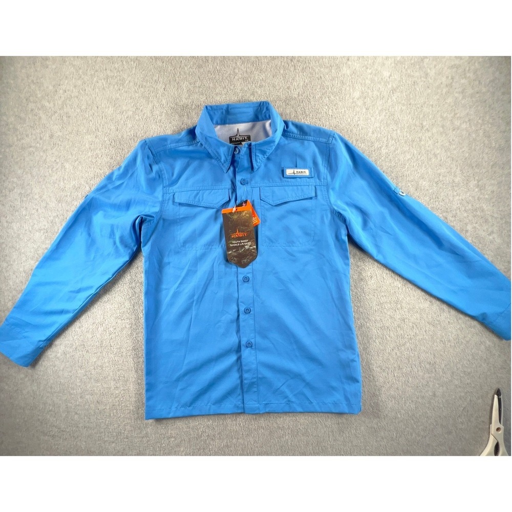 Habit Youth Sandy Shoals LS Shirt Bahama Blue Kids Large Fishing Hiking UPF 40+